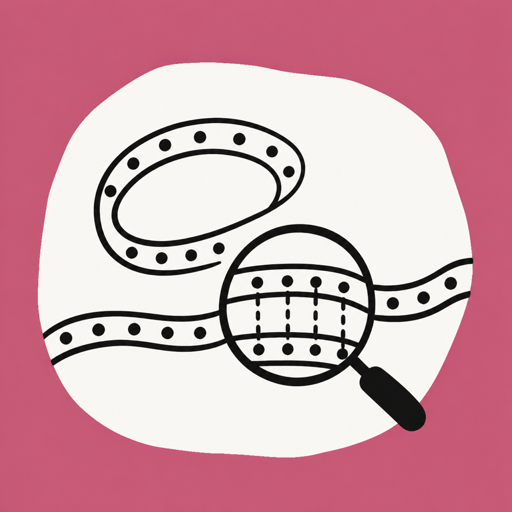 Hand-drawn repeating ribbon examined through a magnifying lens