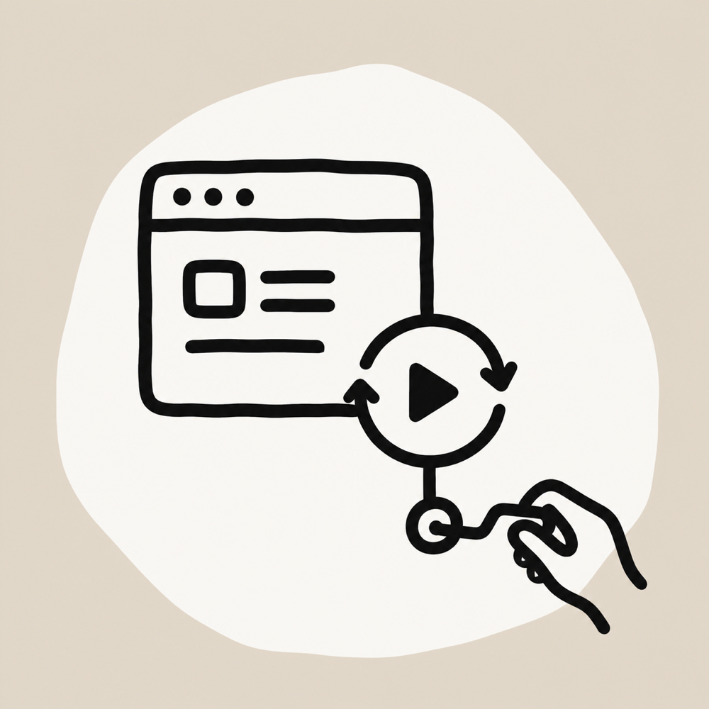 Hand-drawn browser workflow operated by a simple crank