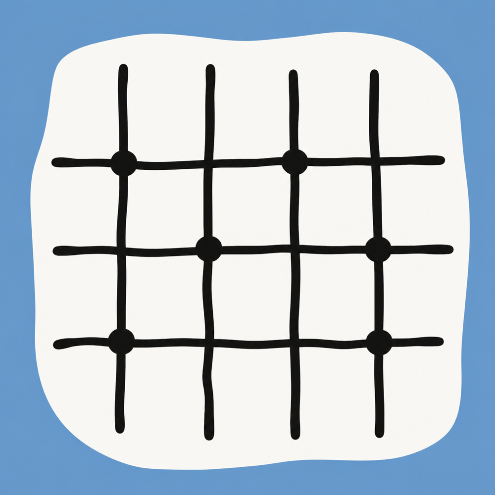 Hand-drawn sparse crossing grid with connected nodes
