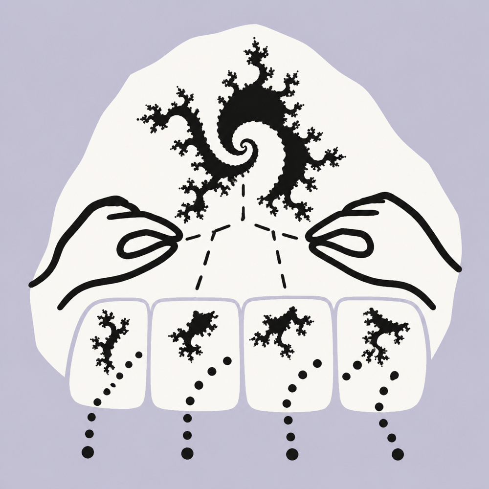 Hand-drawn fractal divided into parallel work tiles